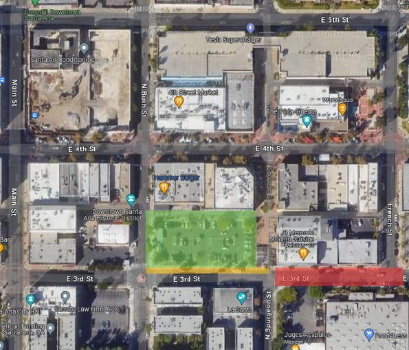 map of closure westbound on 3rd Street between Spurgeon and French