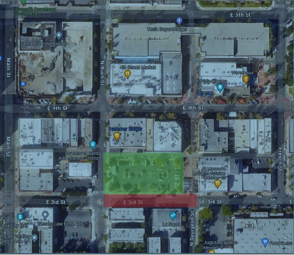 map of WB closure on 3rd St. between Spurgeon St. and Bush St.