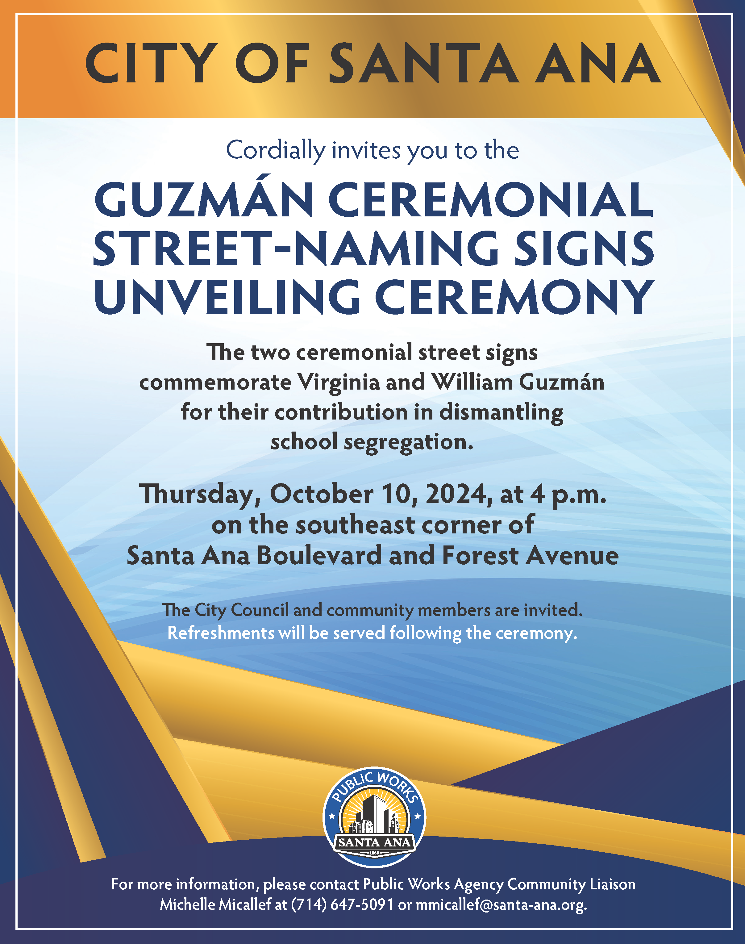 A flyer for the Guzman Street-Naming Signs Unveiling Ceremony