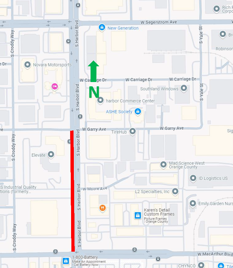 map of SB Harbor Blvd. between Garry Ave. and MacArthur Blvd.