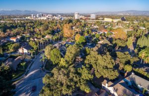 An aerial shot of Santa Ana looking towards downtown.