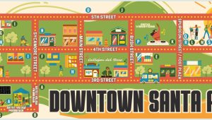 Map of downtown Santa Ana with various art-related stores