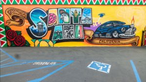 Postcard mural of Santa Ana