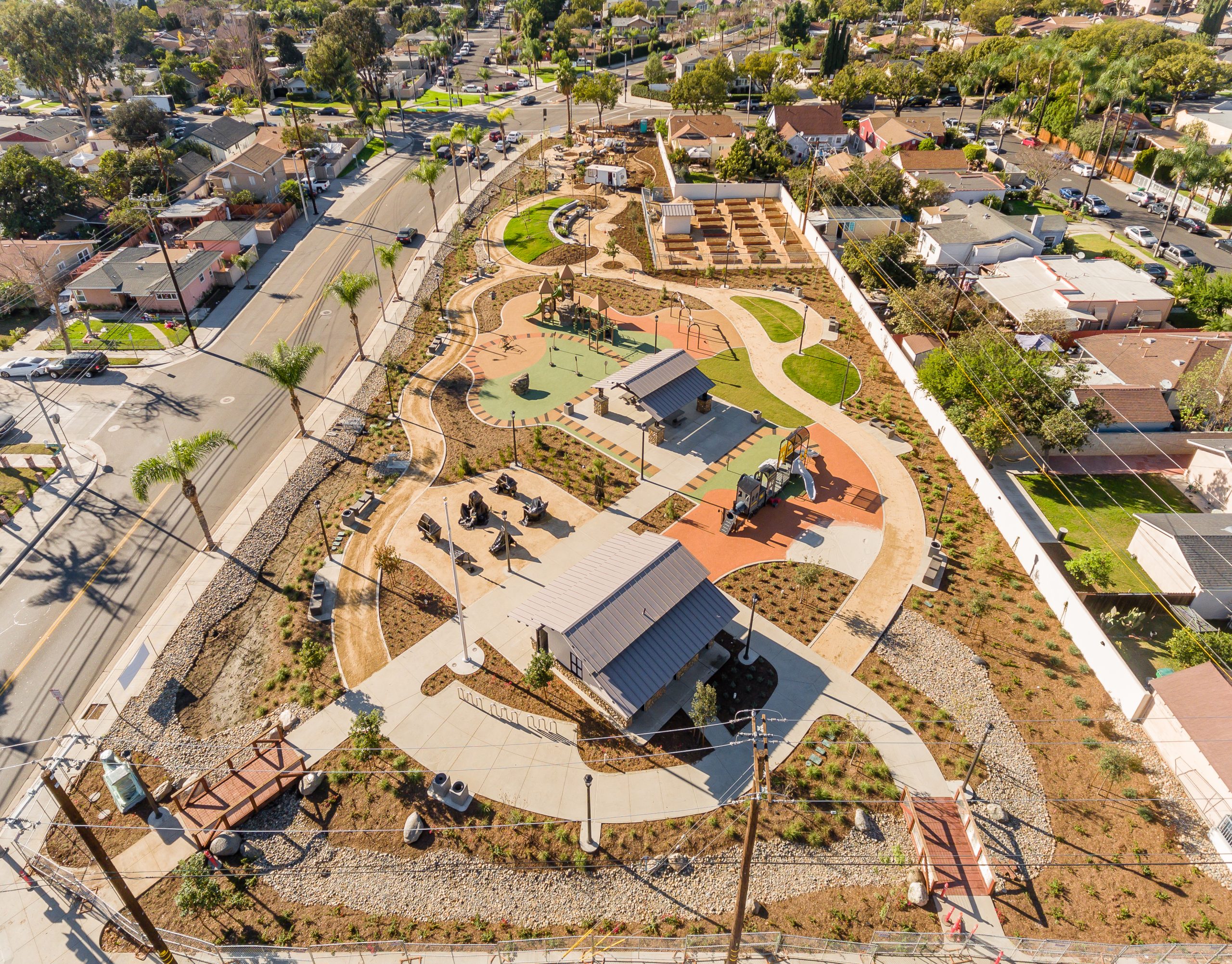 Aerial/bird's eye view of Pacific Electric Park