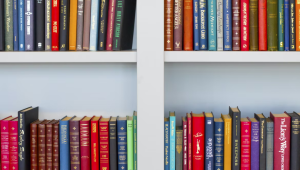 colorful books on bookshelf