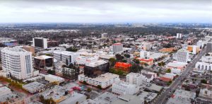 Aerial view Of Downtown Santa Ana and courthouse