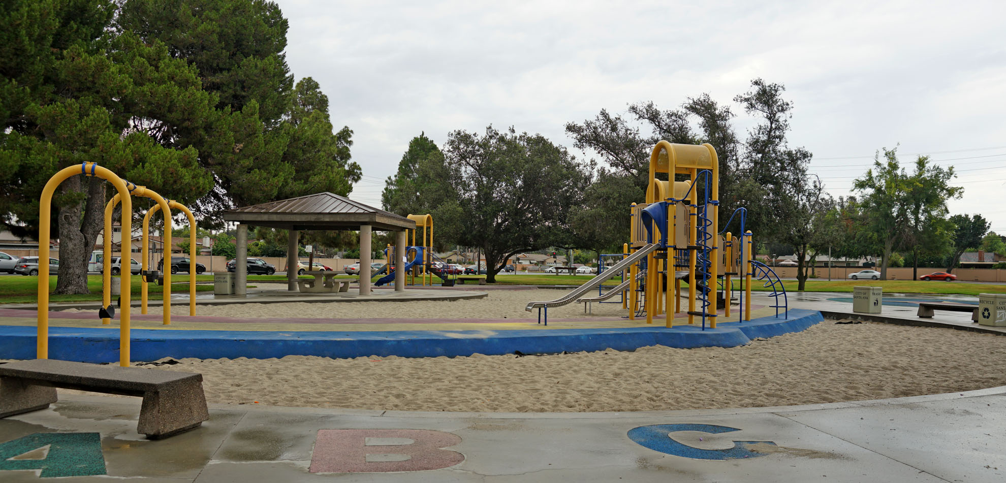 Playground and seating area at Adams Park