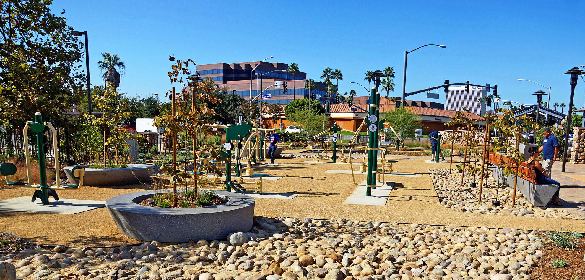 Outdoor exercise equipment at Garfield Exercise Park - City of Santa Ana