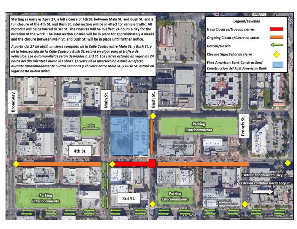 Full Closure of 4th Street between Main and Bush Streets starting April 27, 2022