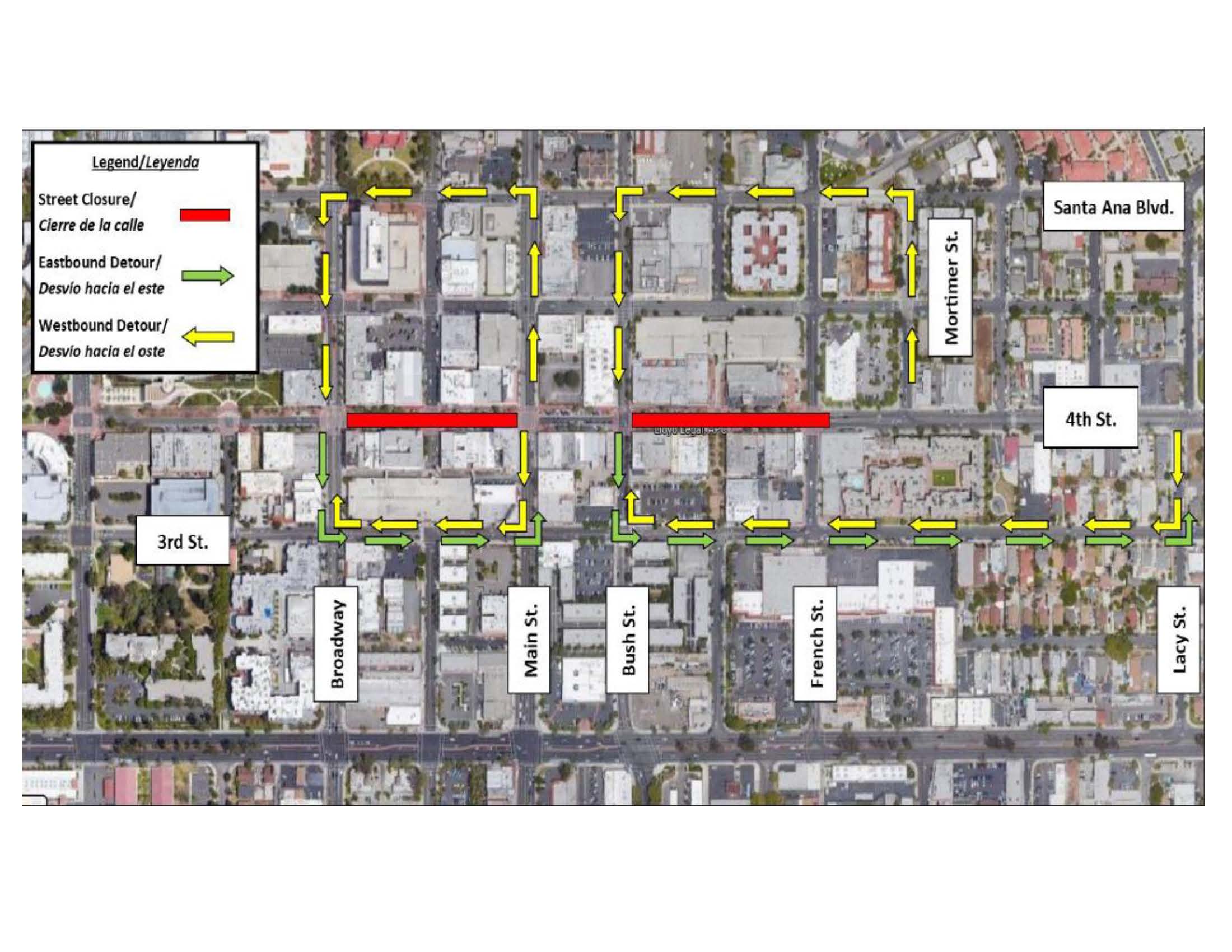 OC Streetcar 4th Street Closure Map