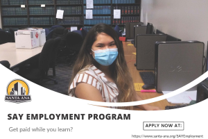 SAY Program Flyer with woman in office