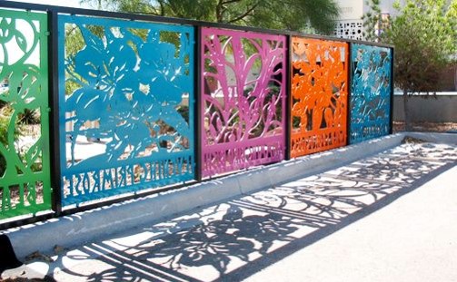 Metal colorful fencing-like structures
