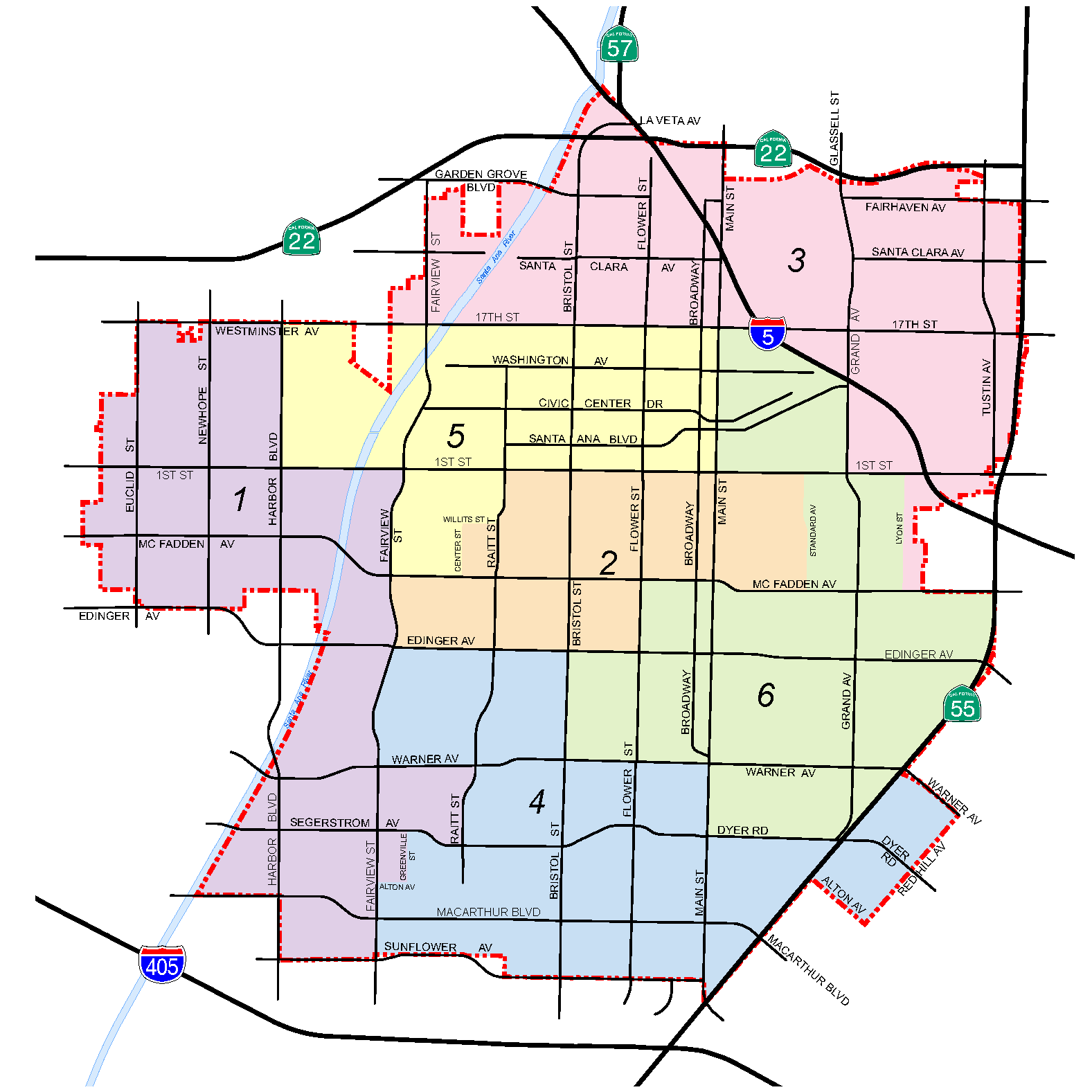 map of Santa Ana with new ward boundaries as of April 2022