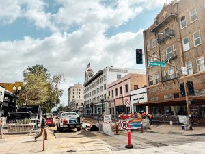 A picture of a street that is under construction.