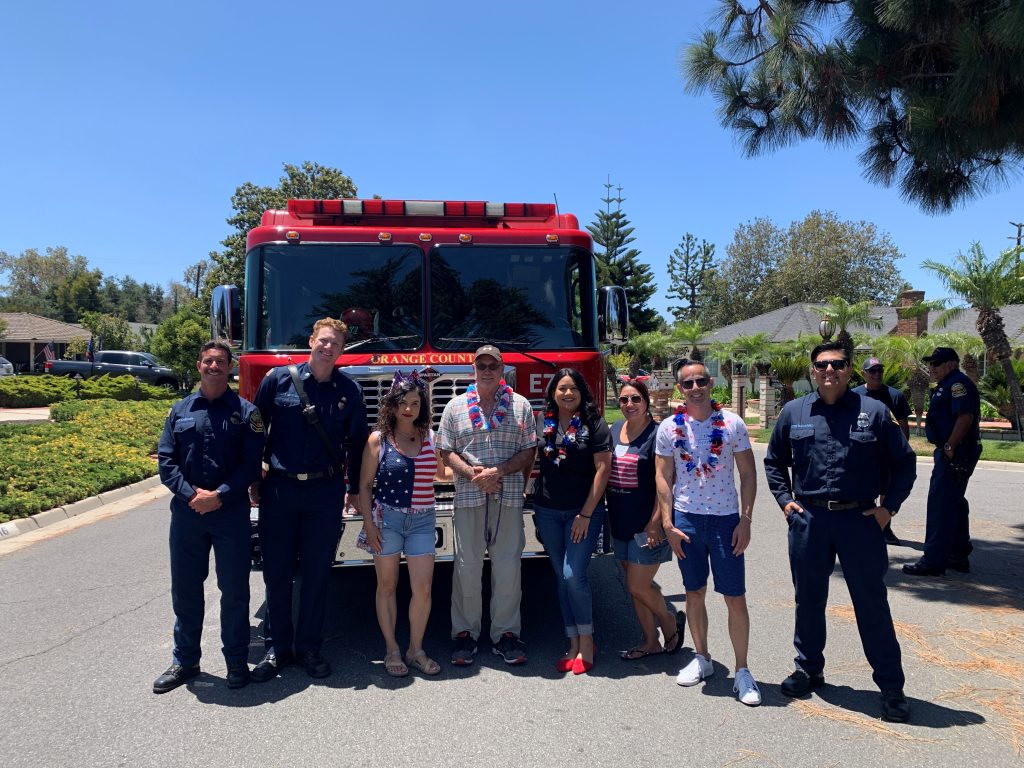 Fourth of July celebration at Fisher Park in front of fire truck