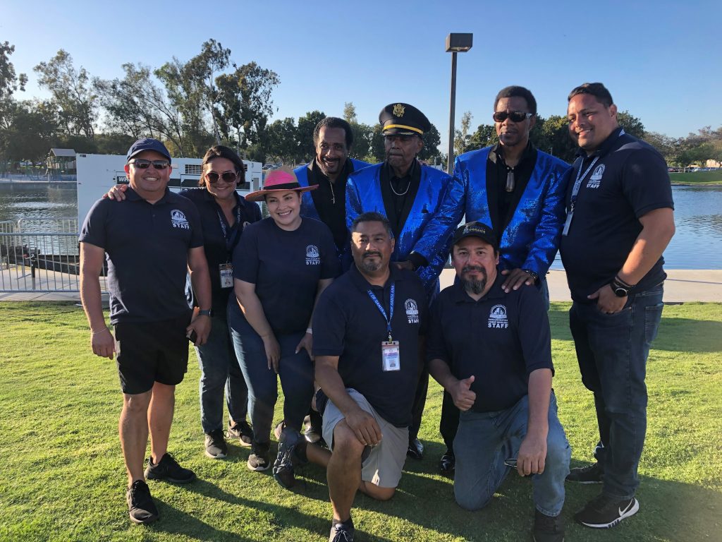 Parks Staff pose with The Delfonics at the Juneteenth festival