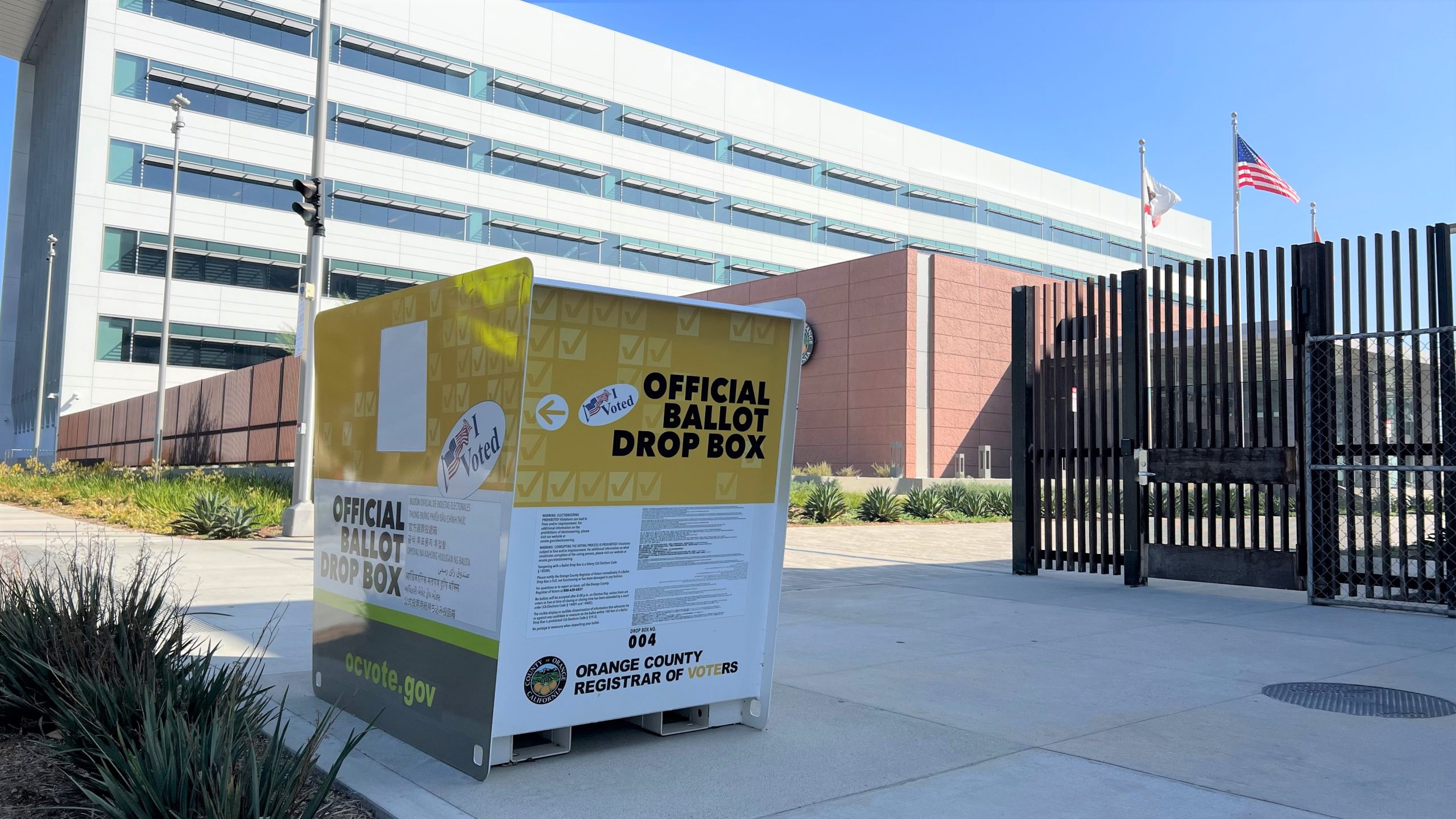 ballot drop box in front of County of Orange Administration North building