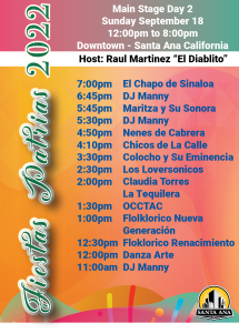 Fiestas Patrias Day 1 line-up / schedule (Day 2)