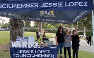 Councilmember Lopez poses with two constituents at Mabury Park