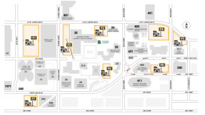 map of County of Orange-operated parking garages