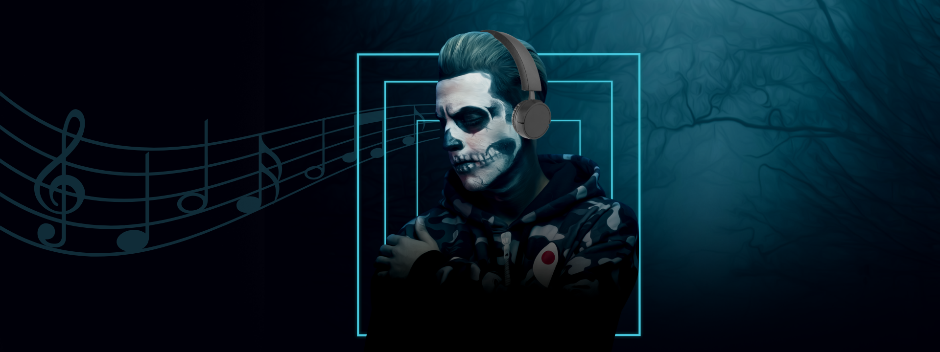 zombie person with brown headphones