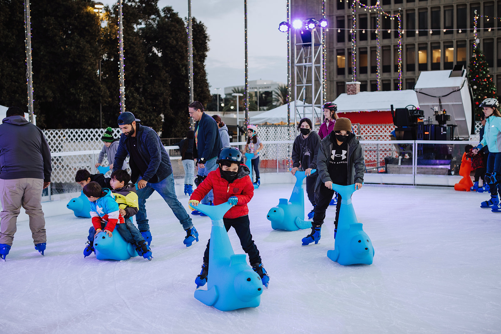 Group skating at the Winter Village