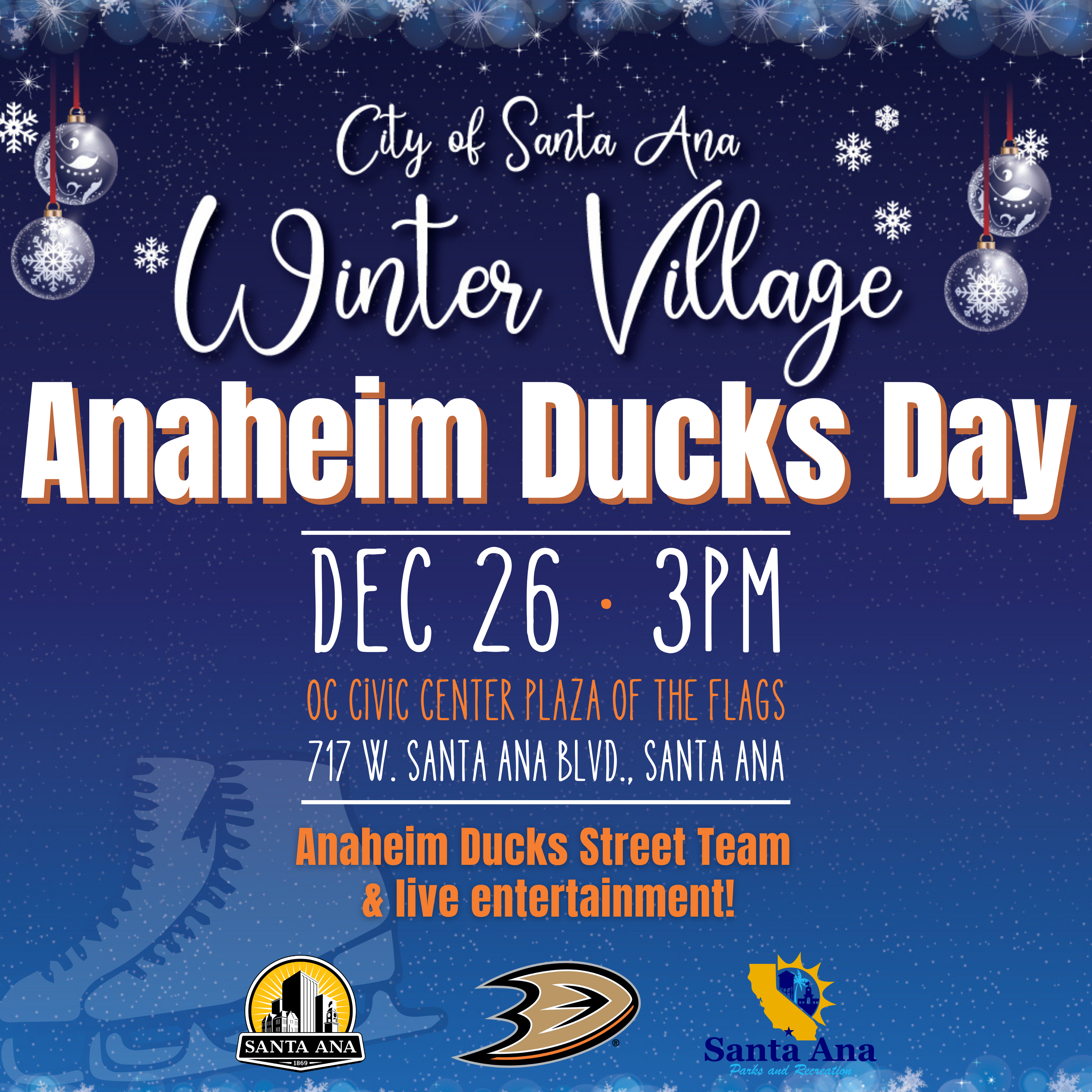 Anaheim Ducks Day at the Santa Ana Winter Village on 12-26-2