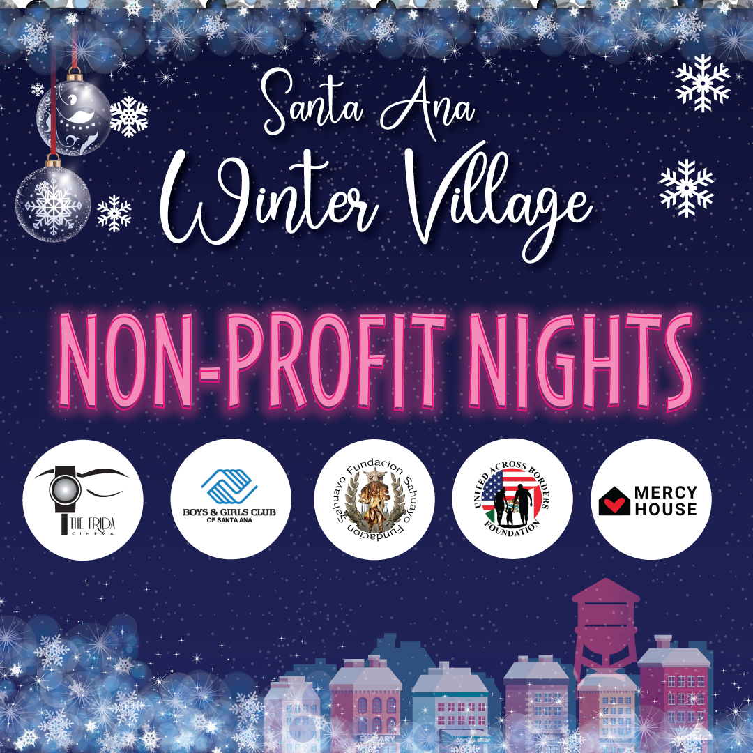 Logo spotlight of non-profit sponsors at Santa Ana Winter Village