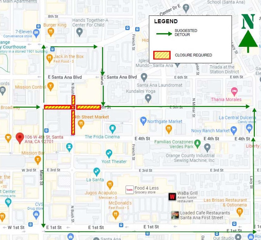 map of 5th Street intersection closure