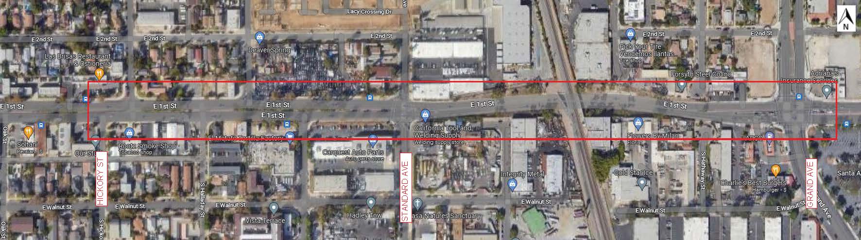 map of reduced lanes on First Street
