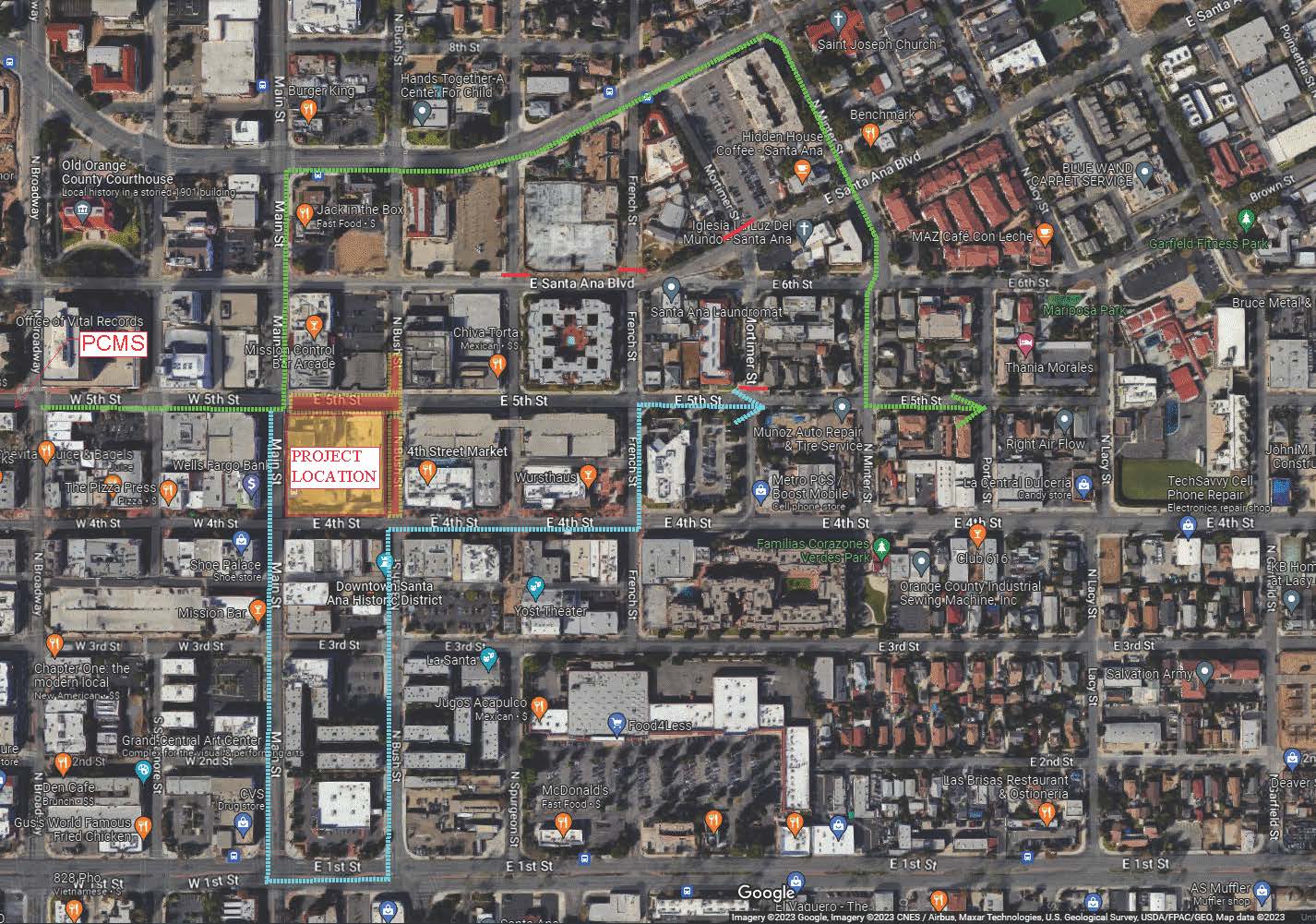 detour map of Bush Street closure