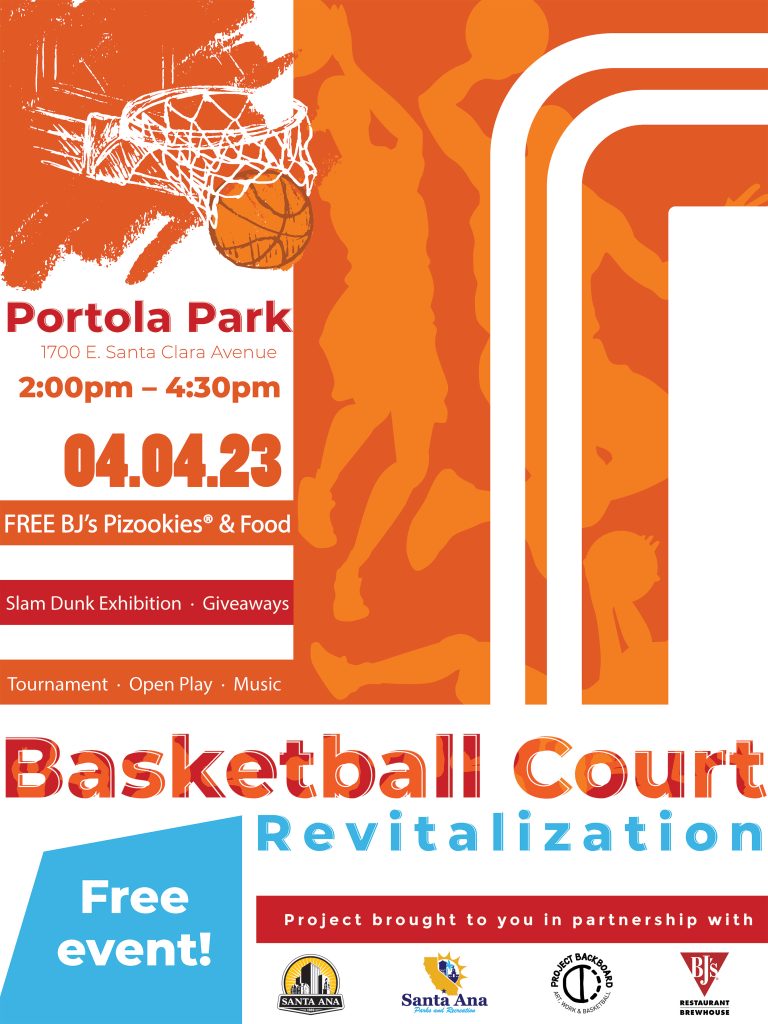 Event flyer 4.4.23 Portola Park basketball court revitalization