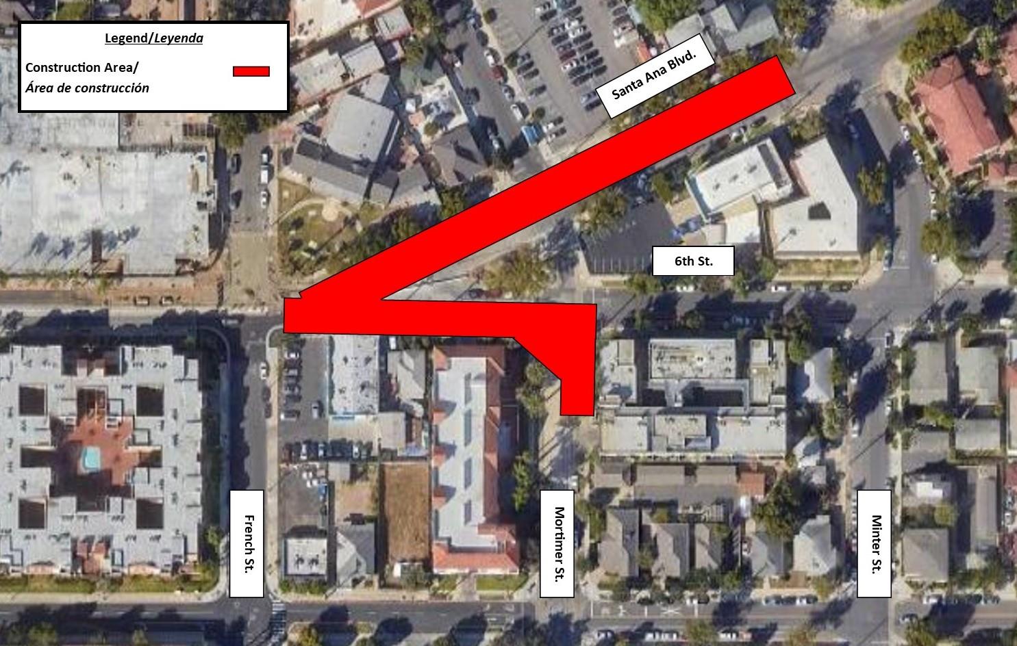 map of closures on Santa Ana Blvd. and 6th Street
