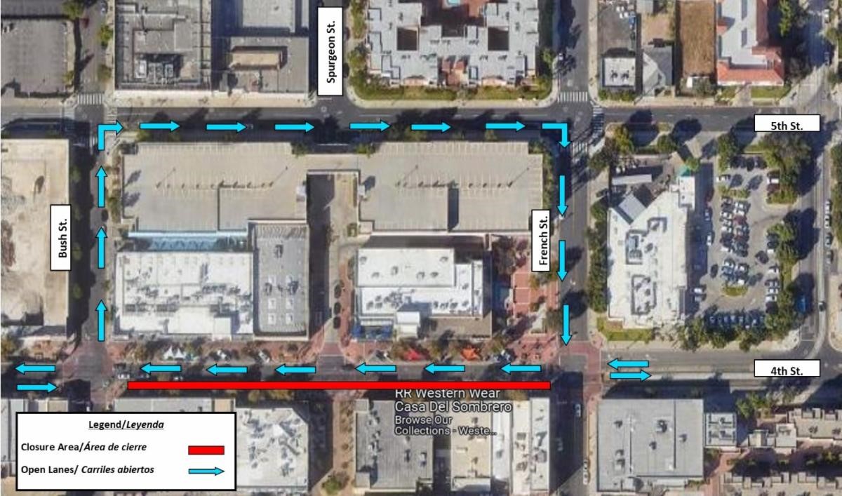 EB 4th Street closure map