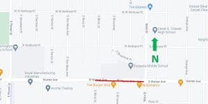 Map of Lane Reductions EB Warner for July 1 2023