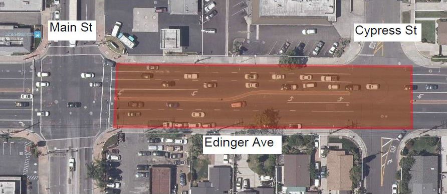 Map of paving on Edinger at Main Street