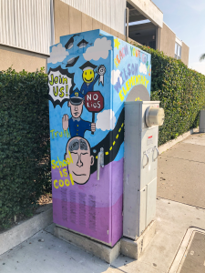 Utility box with art designed by the Woodrow Wilson elementary school