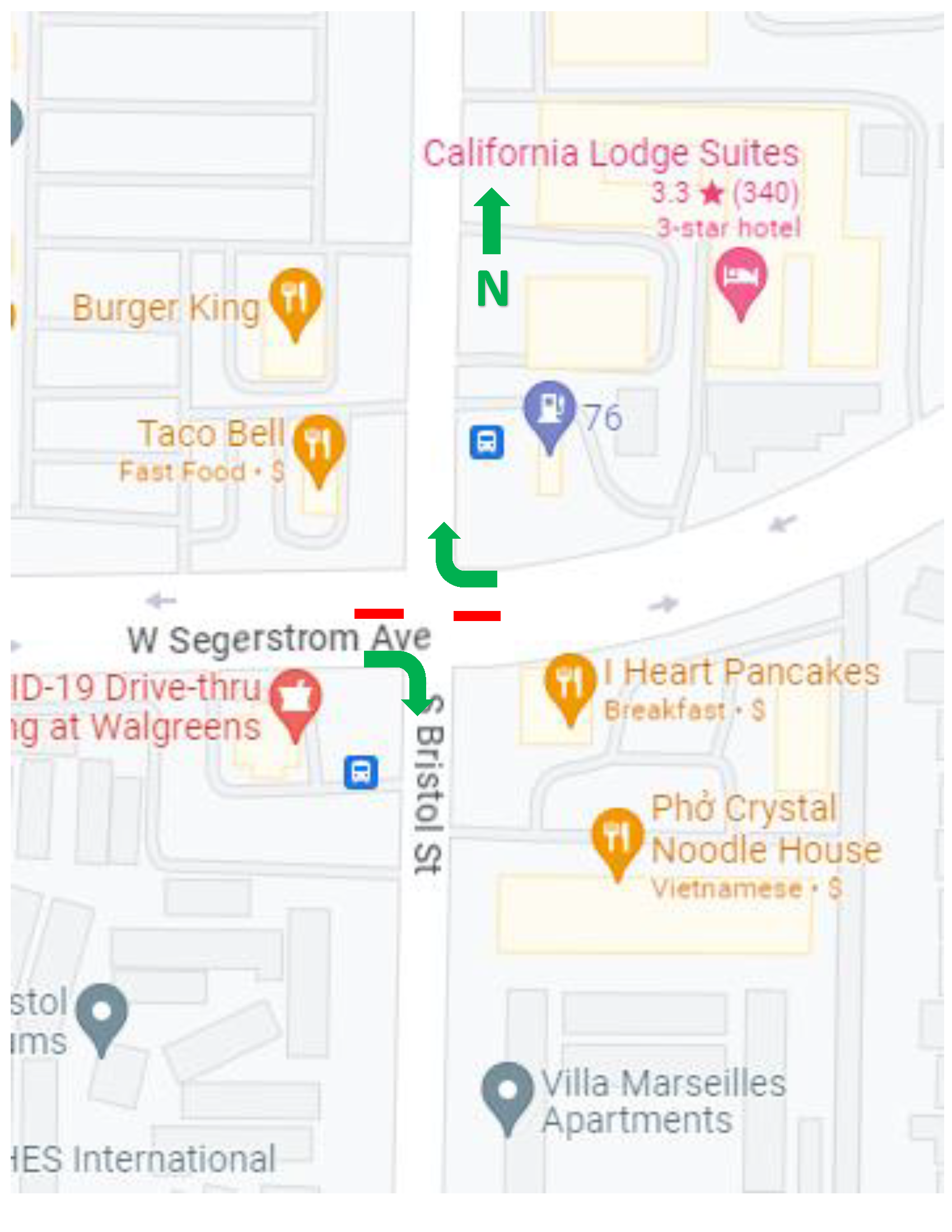map illustrating right turns only from Segerstrom