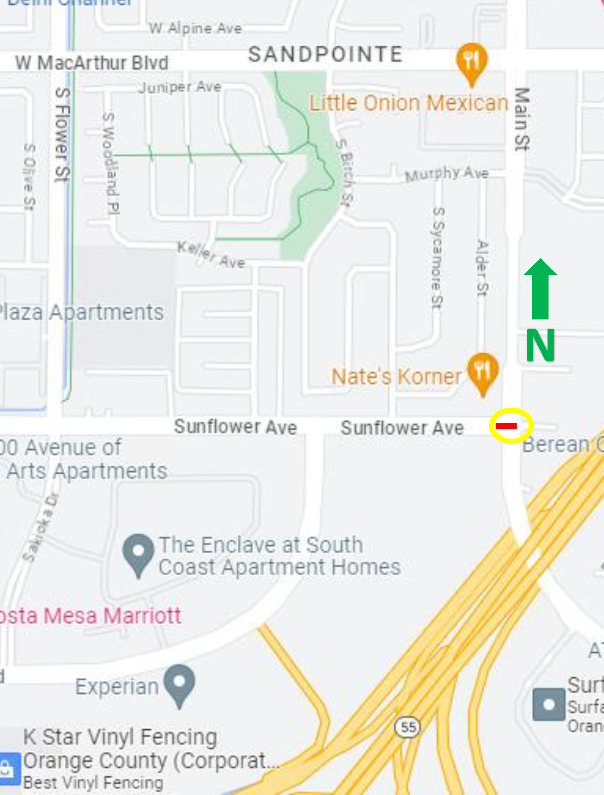 map of lane reductions on Sunflower Ave. and Main St.