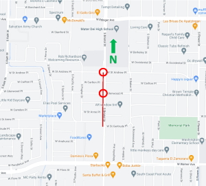 map of signal lights out and SB closure on Bristol Street