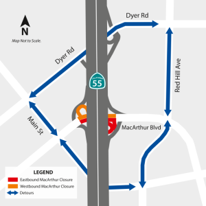 MacArthur Blvd. Closed Under 55 Freeway, August 8 – Aug. 15