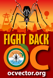 A graphic with an illustration of a mosquito above text that says "Fight back OC ocvector.org."