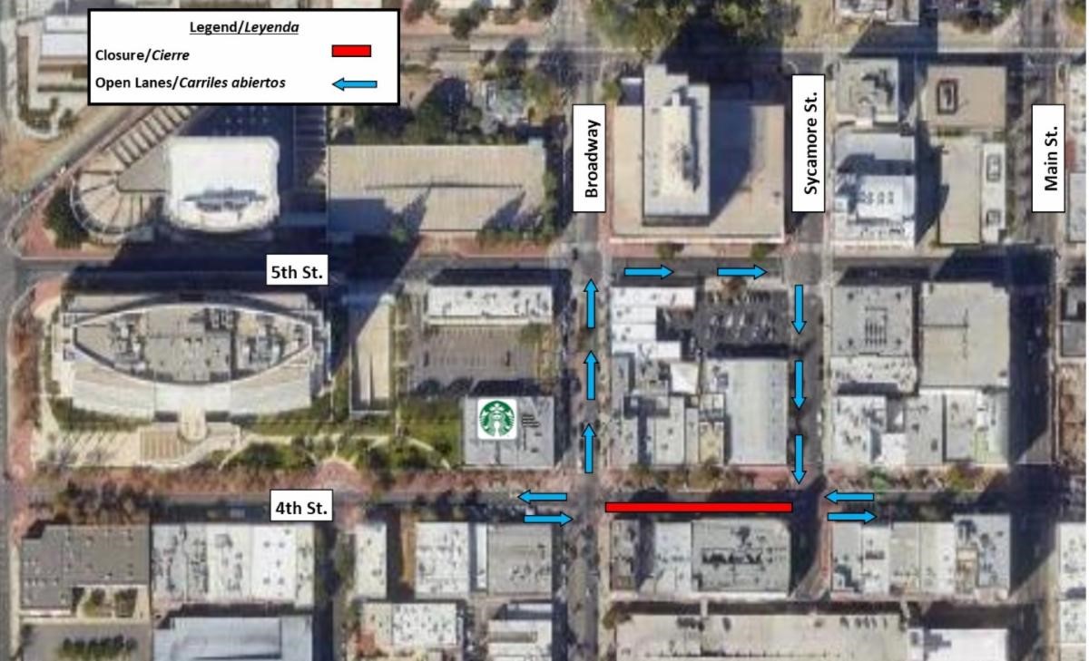 map of closure on EB 4th Street