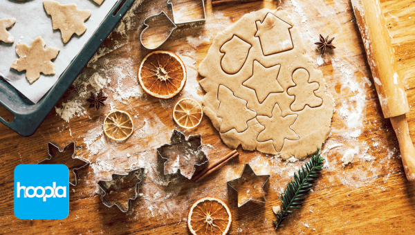 holiday baking materials on table with hoopla logo on bottom left side