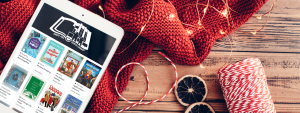 Christmas lights, yarn, ipad open to sapl eresources