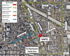 Map of Intersection Closure at Santiago St. and Santa Ana Blvd., Dec. 8 - 11