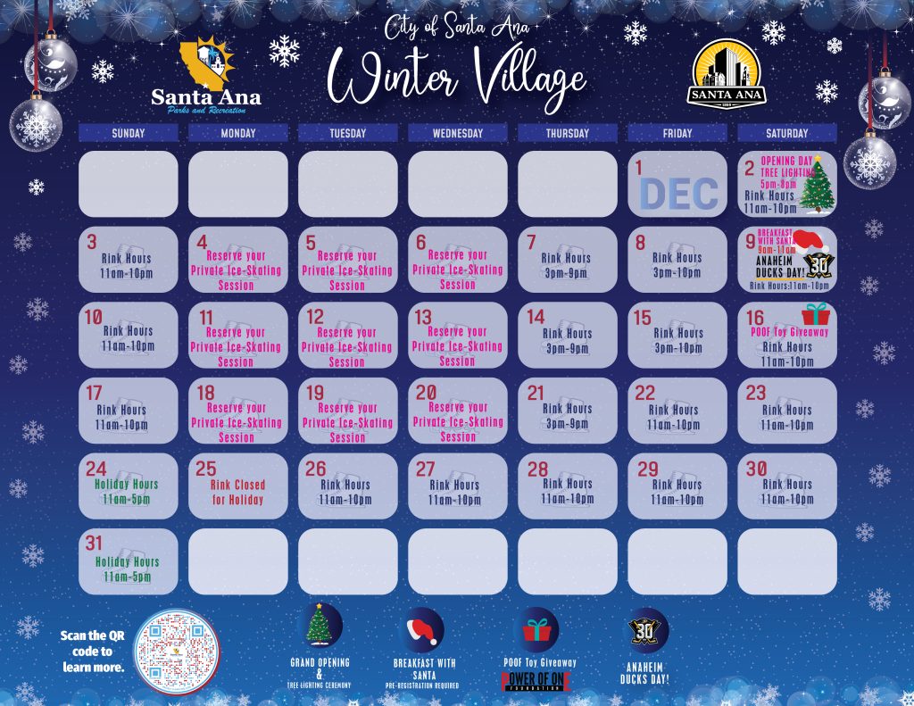 Winter village hours and activities calendar