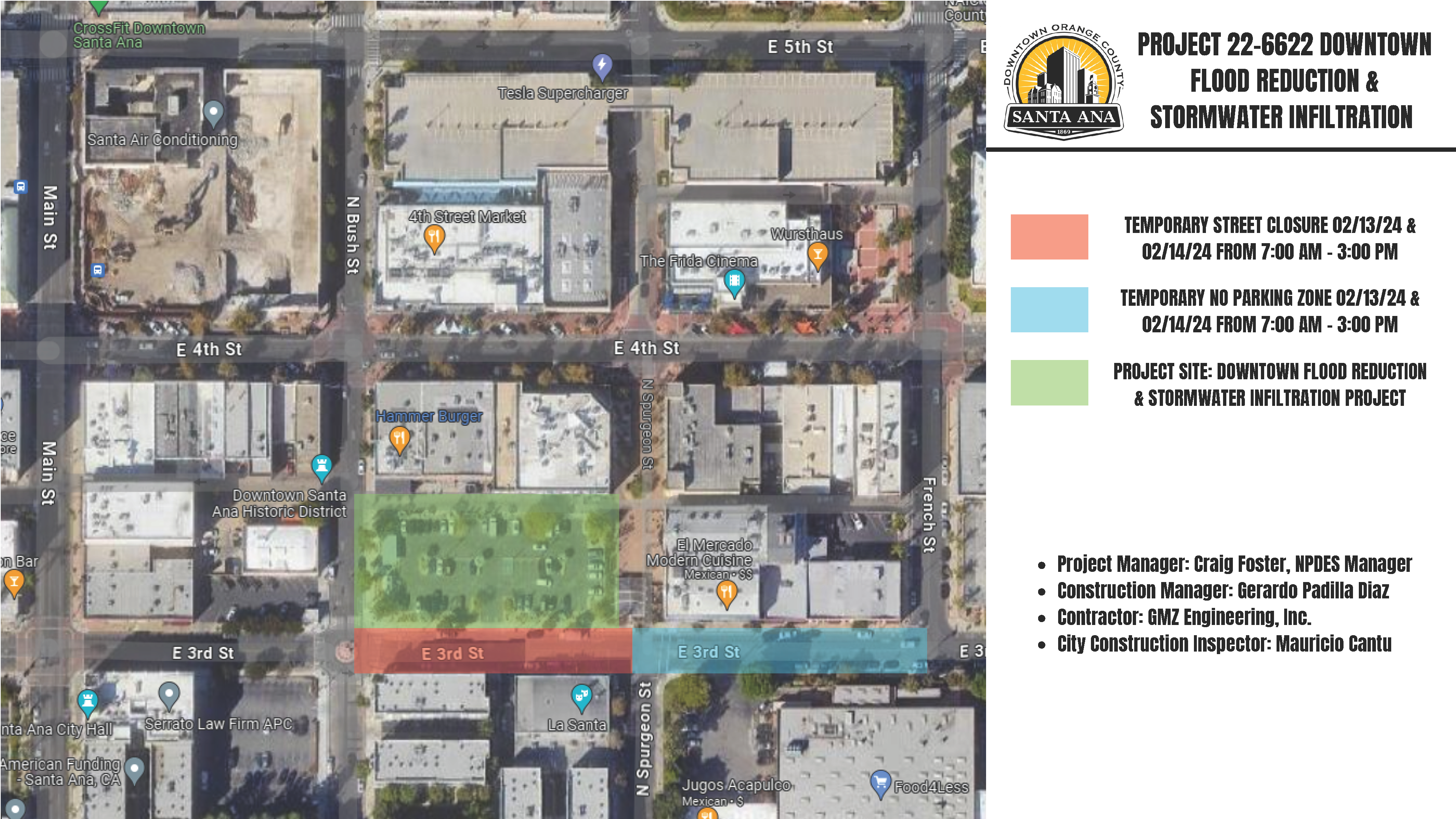 map of closure and no parking on Third St.