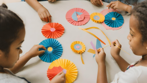 kids working on colorful Rosettes