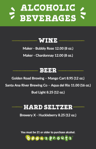 Beansprouts alcoholic beverages menu